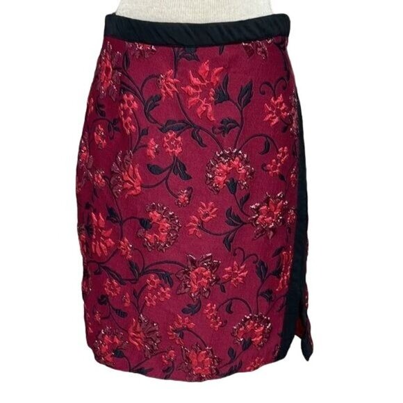 ALTUZARRA Skirt Christmas Red Black Floral Wool Silk Italy 38 FR US 6 Small - Picture 1 of 12